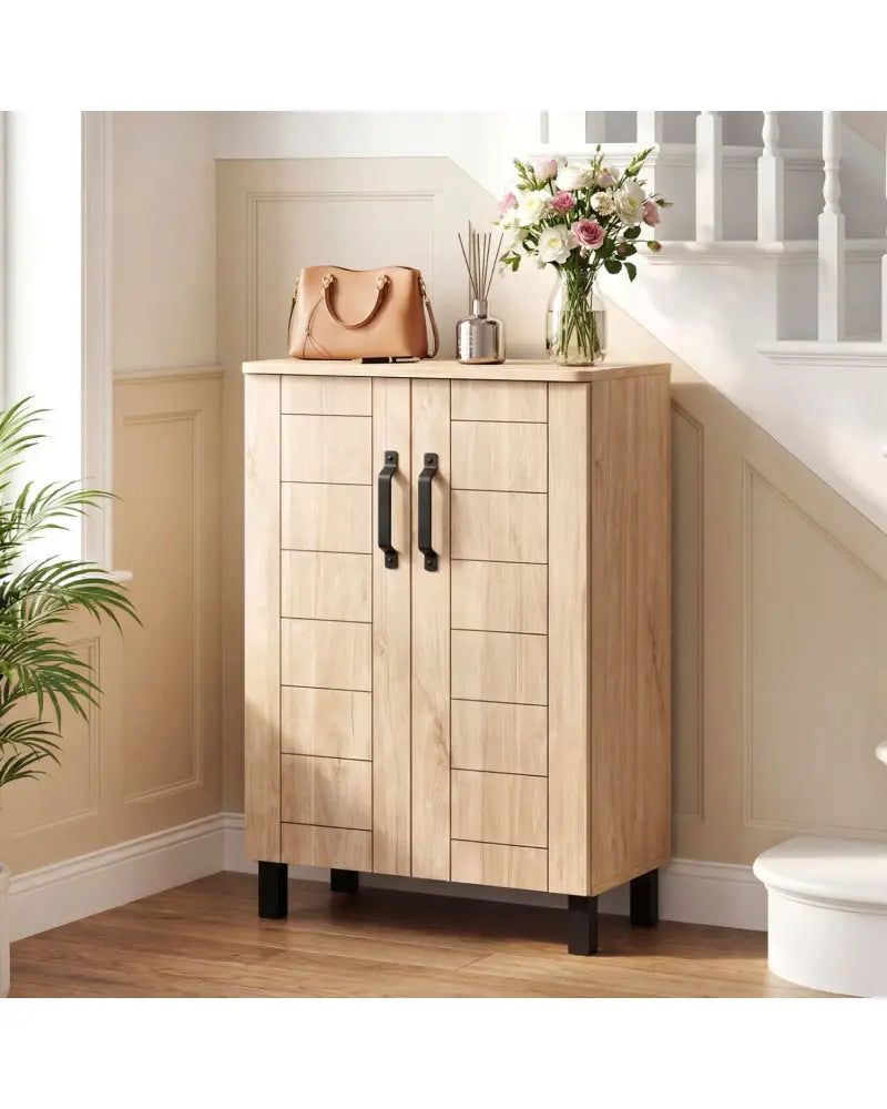 5-Tier Shoe Storage Cabinet Freestanding Wooden Shoe Rack Organizer-Natrual - Natural - Shoe Racks & Storage Benches