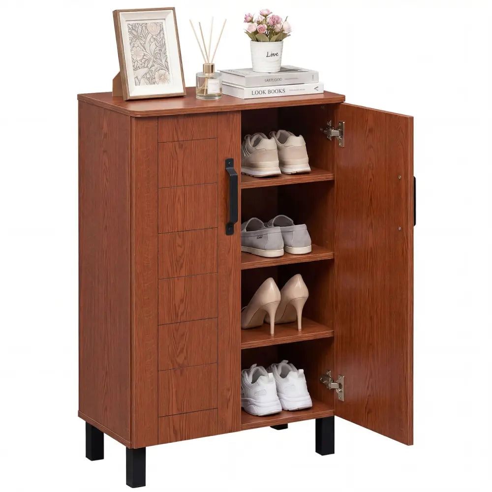 5-Tier Shoe Storage Cabinet Freestanding Wooden Shoe Rack Organizer-Brown - Brown - Shoe Racks & Storage Benches