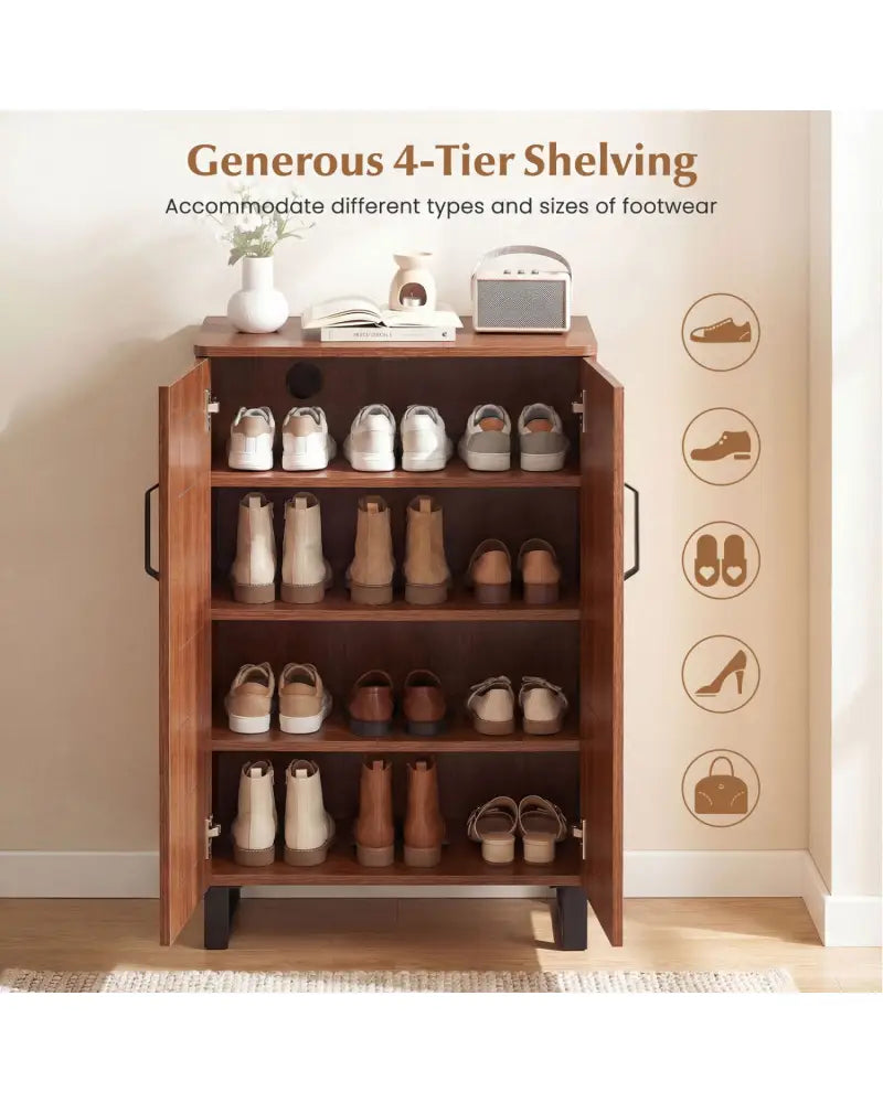 5-Tier Shoe Storage Cabinet Freestanding Wooden Shoe Rack Organizer-Brown - Brown - Shoe Racks & Storage Benches