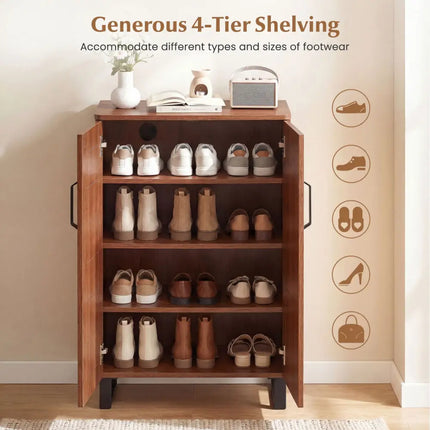 5-Tier Shoe Storage Cabinet Freestanding Wooden Shoe Rack Organizer-Brown - Brown - Shoe Racks & Storage Benches