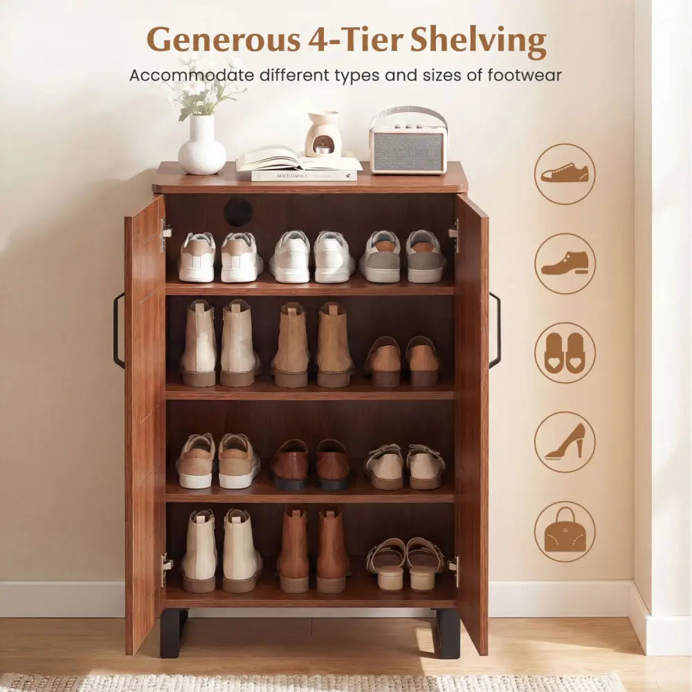 5-Tier Shoe Storage Cabinet Freestanding Wooden Shoe Rack Organizer-Brown - Brown - Shoe Racks & Storage Benches