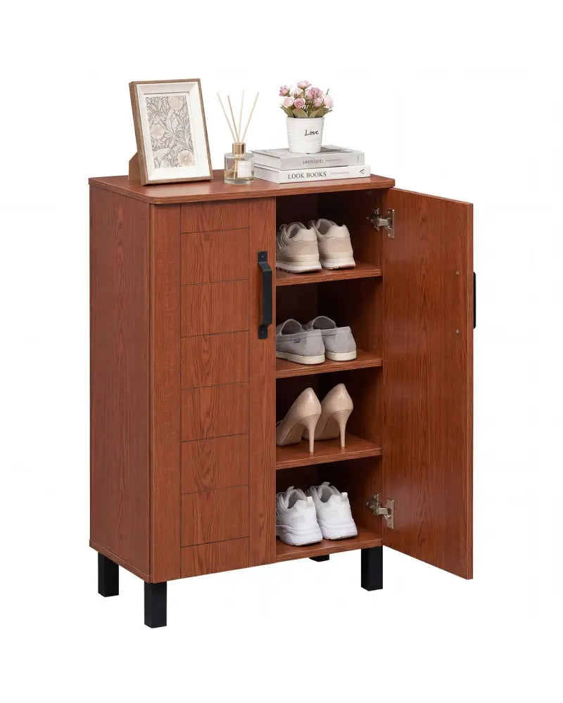 5-Tier Shoe Storage Cabinet Freestanding Wooden Shoe Rack Organizer-Brown - Brown - Shoe Racks & Storage Benches