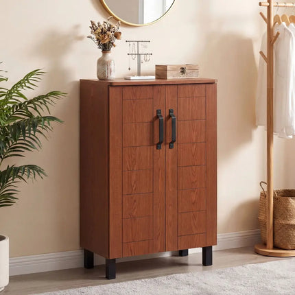 5-Tier Shoe Storage Cabinet Freestanding Wooden Shoe Rack Organizer-Brown - Brown - Shoe Racks & Storage Benches
