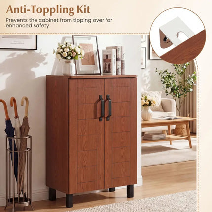 5-Tier Shoe Storage Cabinet Freestanding Wooden Shoe Rack Organizer-Brown - Brown - Shoe Racks & Storage Benches