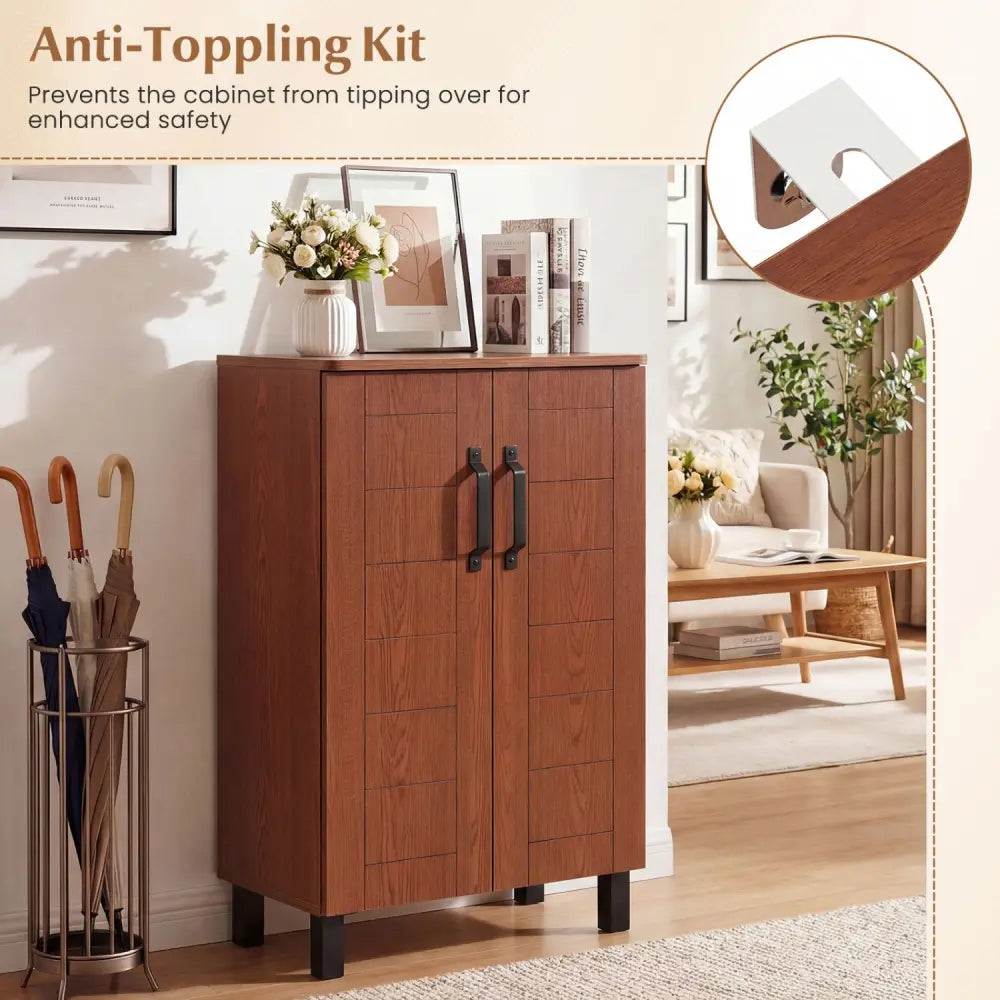 5-Tier Shoe Storage Cabinet Freestanding Wooden Shoe Rack Organizer-Brown - Brown - Shoe Racks & Storage Benches