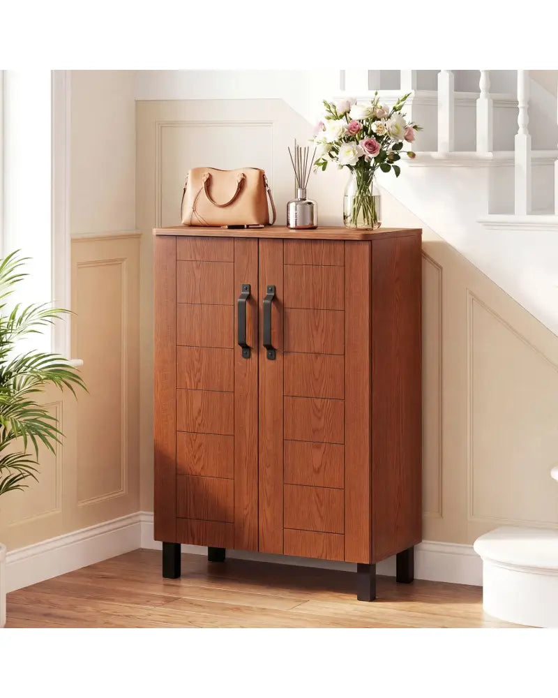 5-Tier Shoe Storage Cabinet Freestanding Wooden Shoe Rack Organizer-Brown - Brown - Shoe Racks & Storage Benches