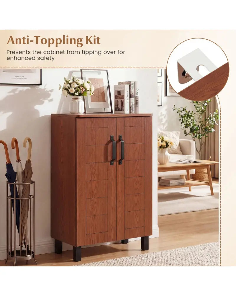 5-Tier Shoe Storage Cabinet Freestanding Wooden Shoe Rack Organizer-Brown - Brown - Shoe Racks & Storage Benches