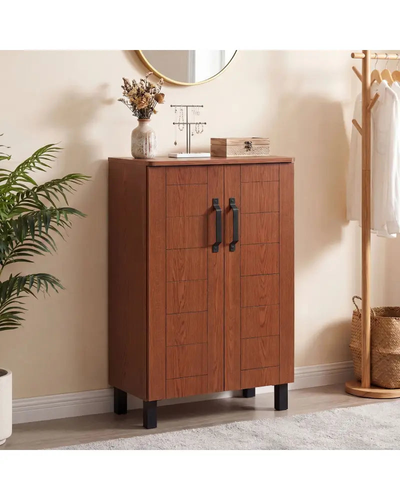 5-Tier Shoe Storage Cabinet Freestanding Wooden Shoe Rack Organizer-Brown - Brown - Shoe Racks & Storage Benches