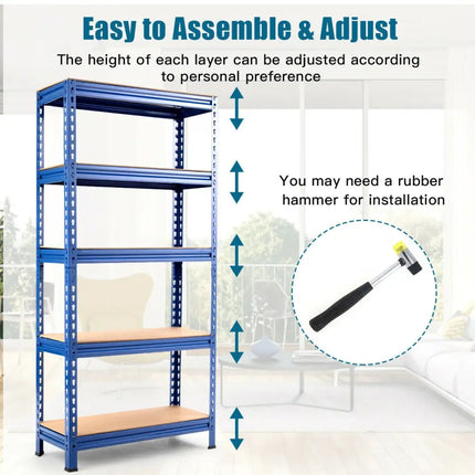 5-Tier Steel Shelving Unit Storage Shelves Heavy Duty Storage Rack-Blue - Blue - Garages