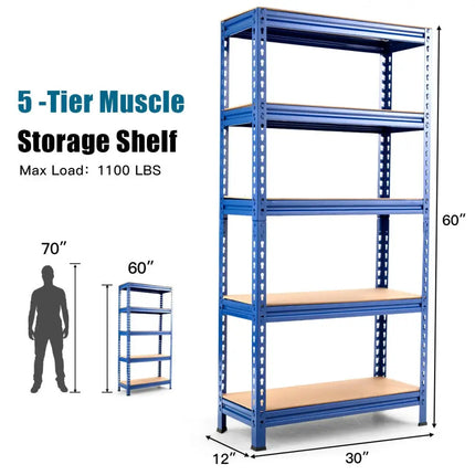 5-Tier Steel Shelving Unit Storage Shelves Heavy Duty Storage Rack-Blue - Blue - Garages