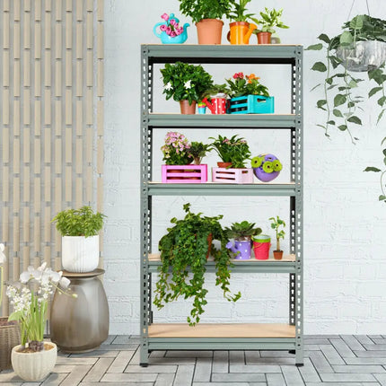 5-Tier Steel Shelving Unit Storage Shelves Heavy Duty Storage Rack-Gray - Gray - Garages