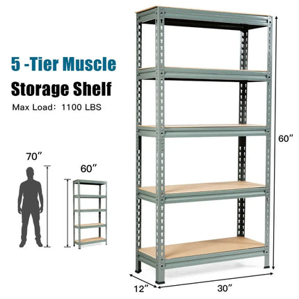 5-Tier Steel Shelving Unit Storage Shelves Heavy Duty Storage Rack-Gray - Gray - Garages