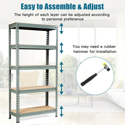 5-Tier Steel Shelving Unit Storage Shelves Heavy Duty Storage Rack-Gray - Gray - Garages