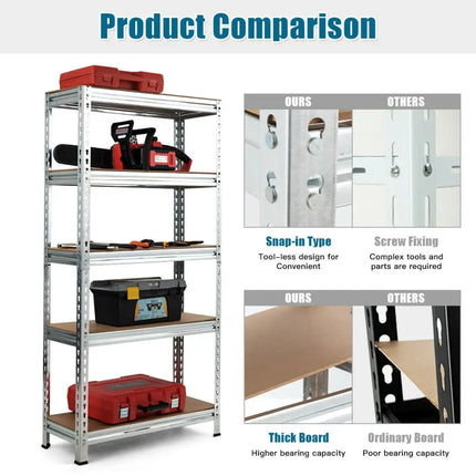 5-Tier Steel Shelving Unit Storage Shelves Heavy Duty Storage Rack-Silver - Silver - Garages