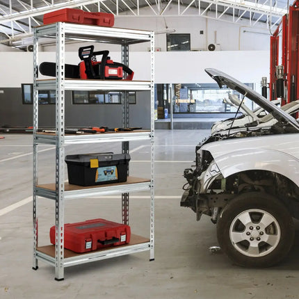 5-Tier Steel Shelving Unit Storage Shelves Heavy Duty Storage Rack-Silver - Silver - Garages