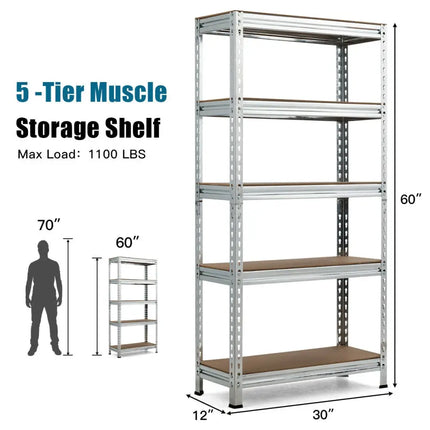 5-Tier Steel Shelving Unit Storage Shelves Heavy Duty Storage Rack-Silver - Silver - Garages
