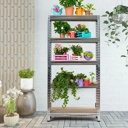 5-Tier Steel Shelving Unit Storage Shelves Heavy Duty Storage Rack-Silver - Silver - Garages
