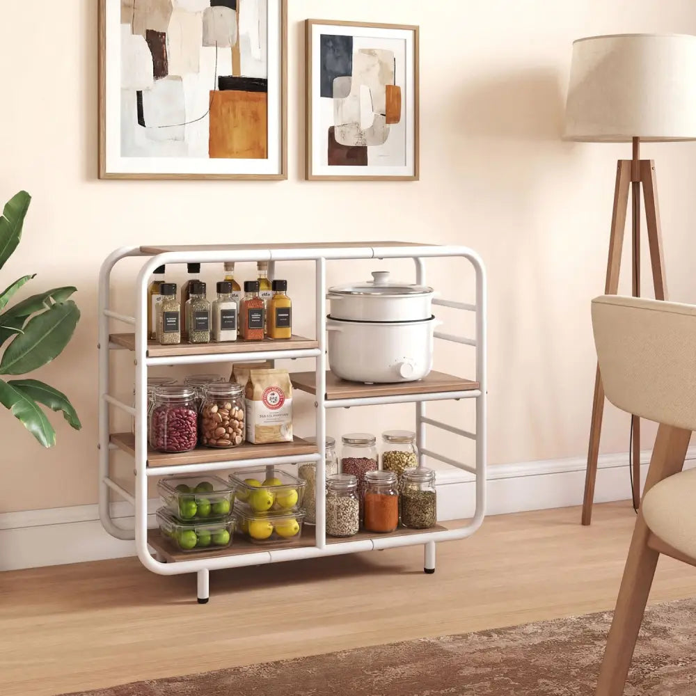 5-Tier Storage Organizer Open Book Shelf with Metal Frame-Natural - Natural - Bookcases