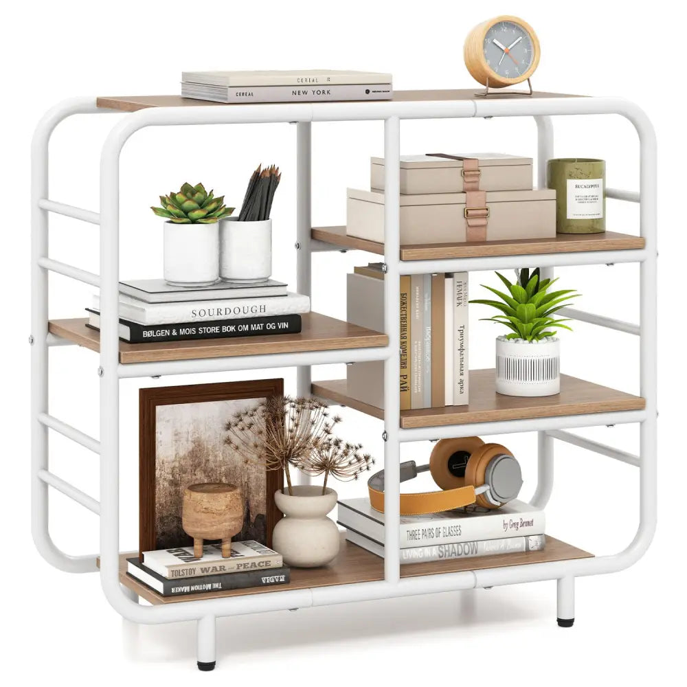5-Tier Storage Organizer Open Book Shelf with Metal Frame-Natural - Natural - Bookcases
