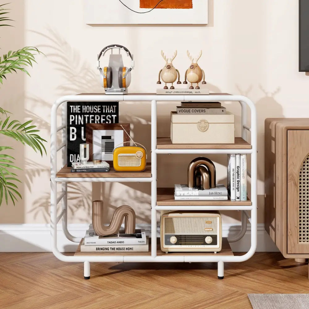 5-Tier Storage Organizer Open Book Shelf with Metal Frame-Natural - Natural - Bookcases