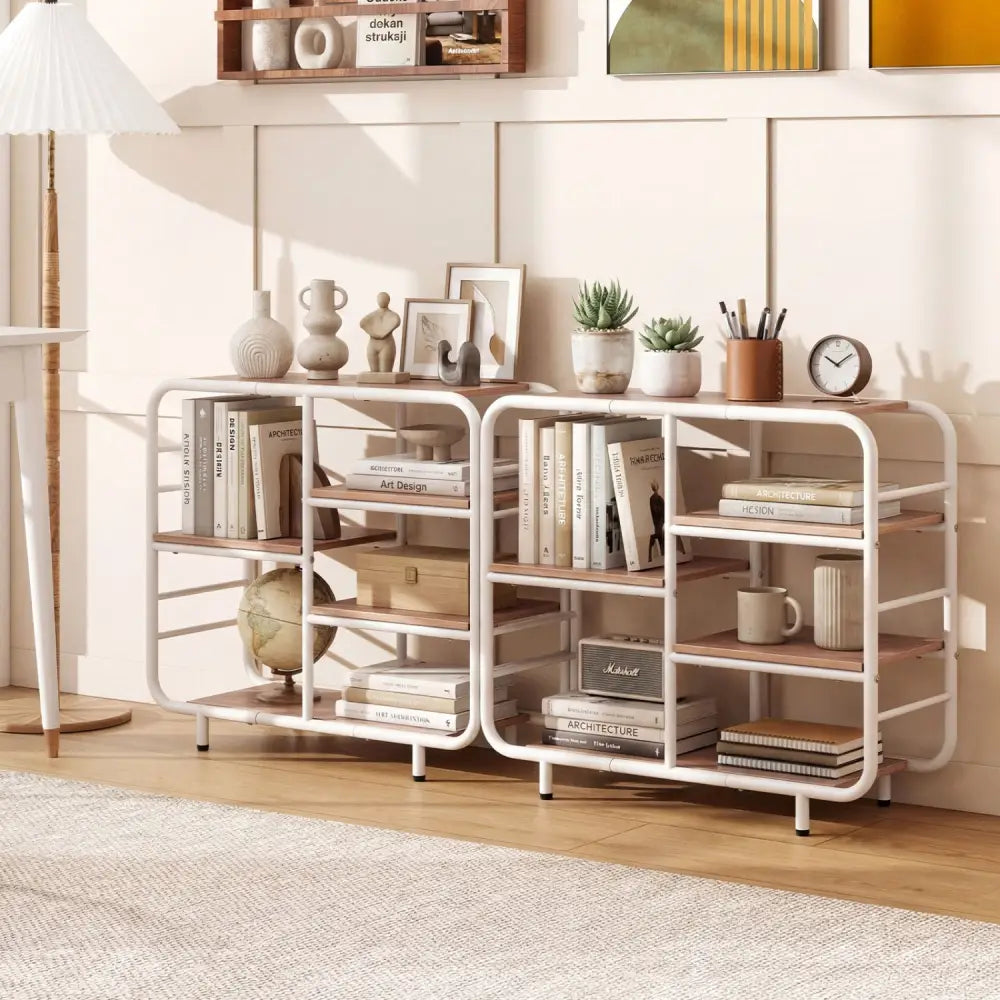 5-Tier Storage Organizer Open Book Shelf with Metal Frame-Natural - Natural - Bookcases