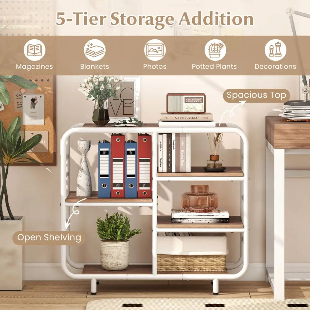 5-Tier Storage Organizer Open Book Shelf with Metal Frame-Natural - Natural - Bookcases