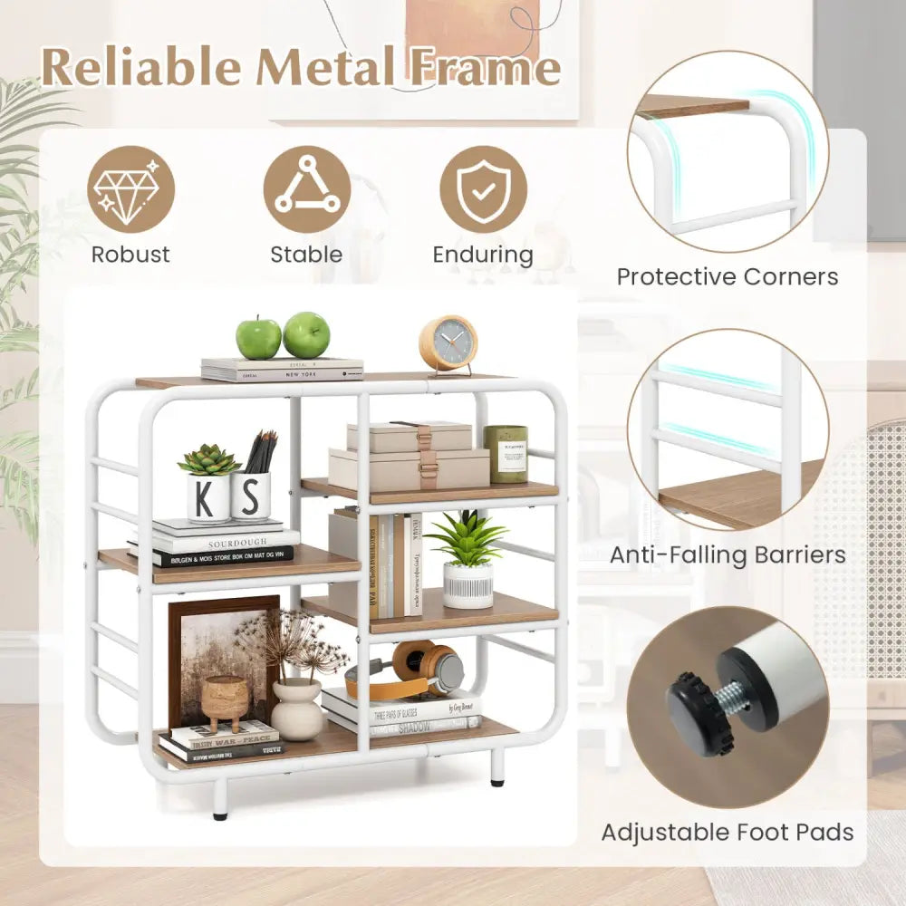 5-Tier Storage Organizer Open Book Shelf with Metal Frame-Natural - Natural - Bookcases