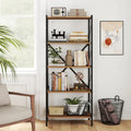 5-Tier Tall Bookshelf Industrial Bookcase with Heavy-Duty Metal Frame Modern Storage-Walnut - Walnut - Bookcases