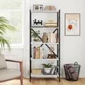 5-Tier Tall Bookshelf Industrial Bookcase with Heavy-Duty Metal Frame Modern Storage-White - White - Bookcases