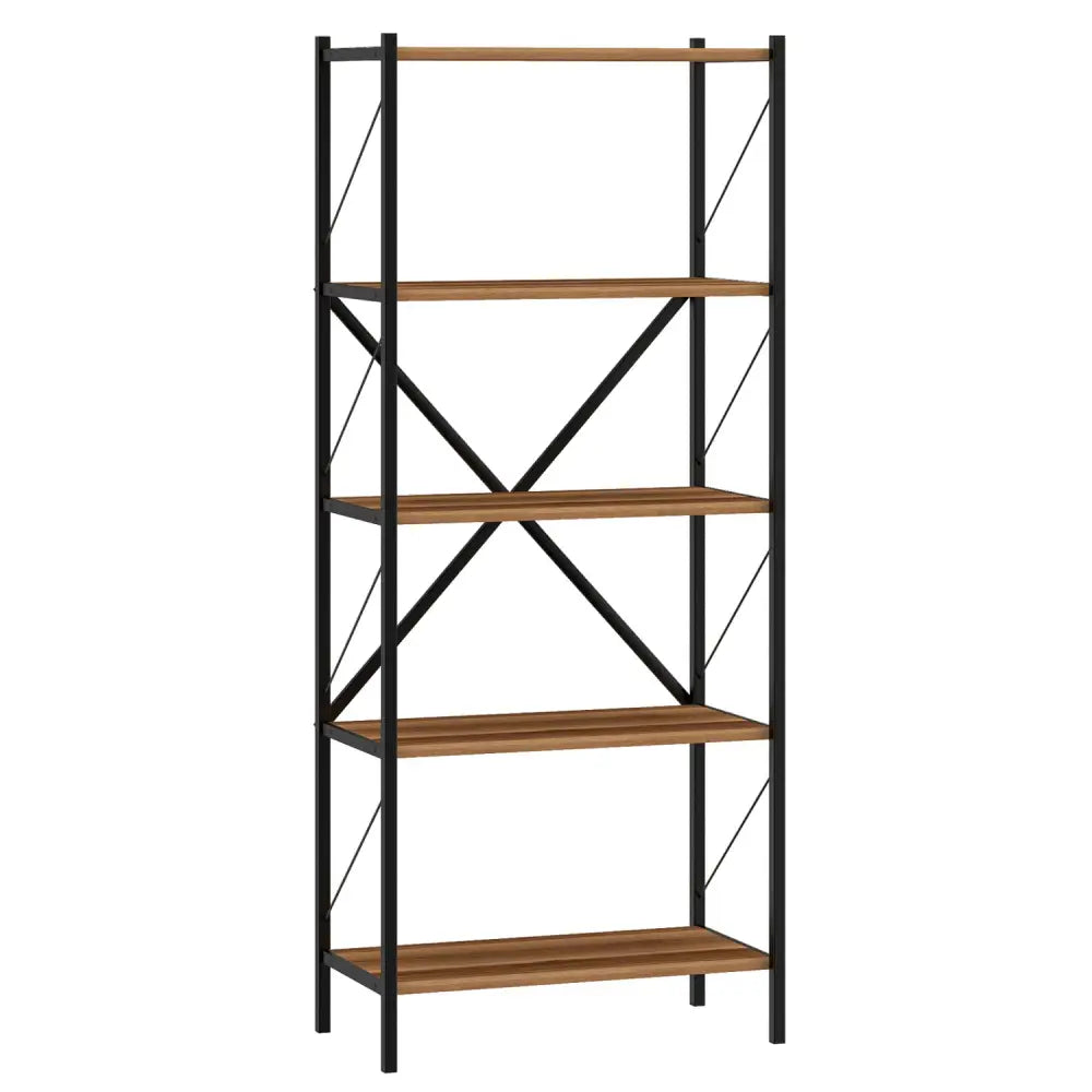 5-Tier Tall Bookshelf Industrial Bookcase with Heavy-Duty Metal Frame Modern Storage-Walnut - Walnut - Bookcases