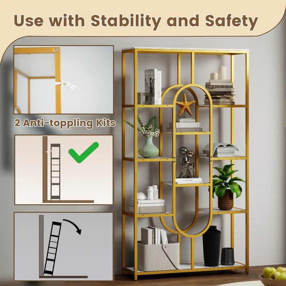 5-Tier Tall Etagere Bookcase with Open Storage Shelves-White - White - Bookcases