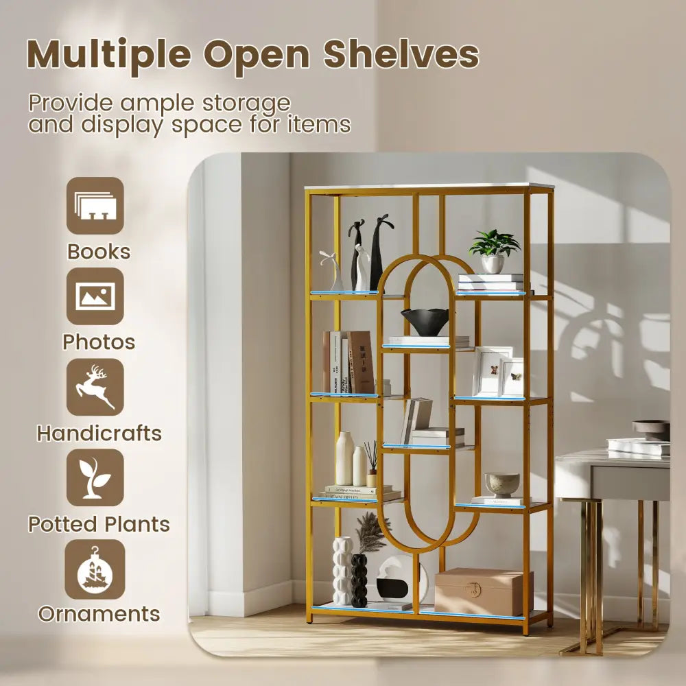 5-Tier Tall Etagere Bookcase with Open Storage Shelves-White - White - Bookcases