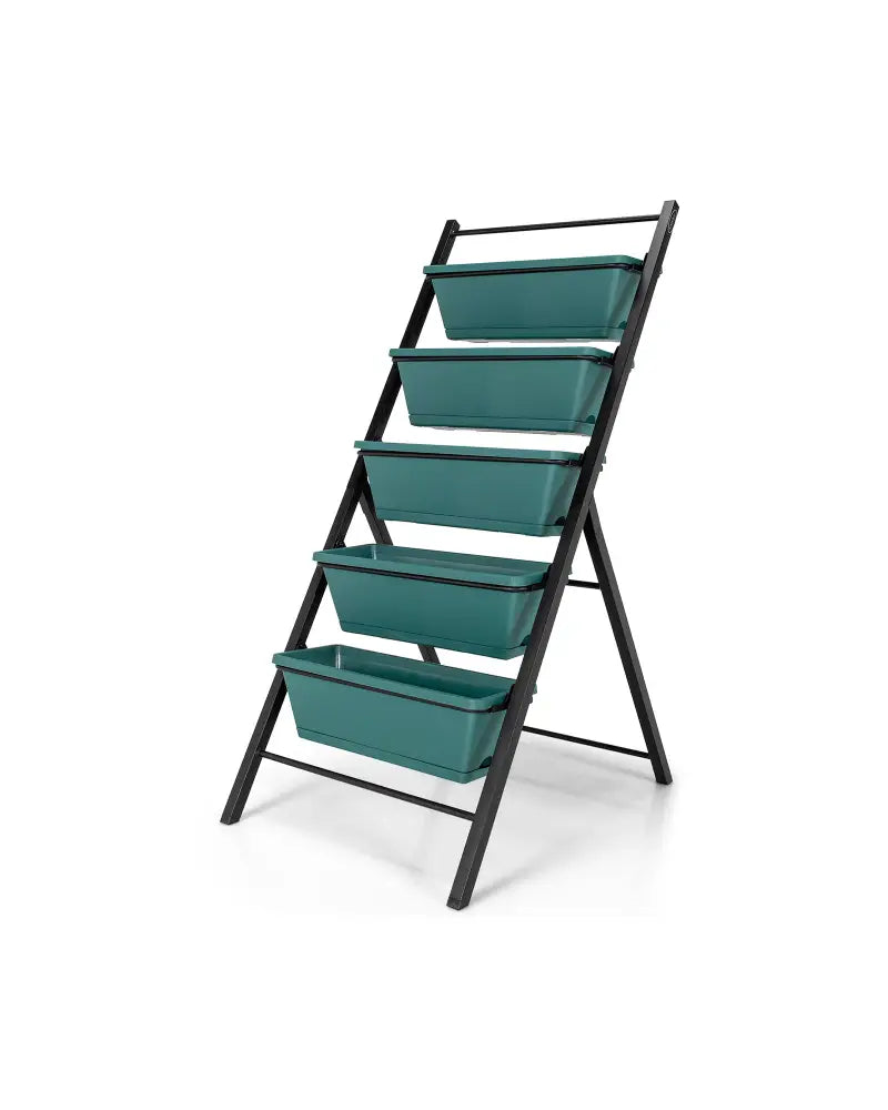 5-tier Vertical Garden Planter Box Elevated Raised Bed with 5 Container-Green - Green - Raised Garden Beds