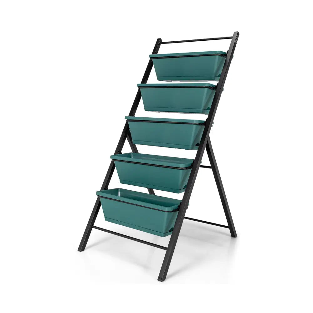 5-tier Vertical Garden Planter Box Elevated Raised Bed with 5 Container-Green - Green - Raised Garden Beds