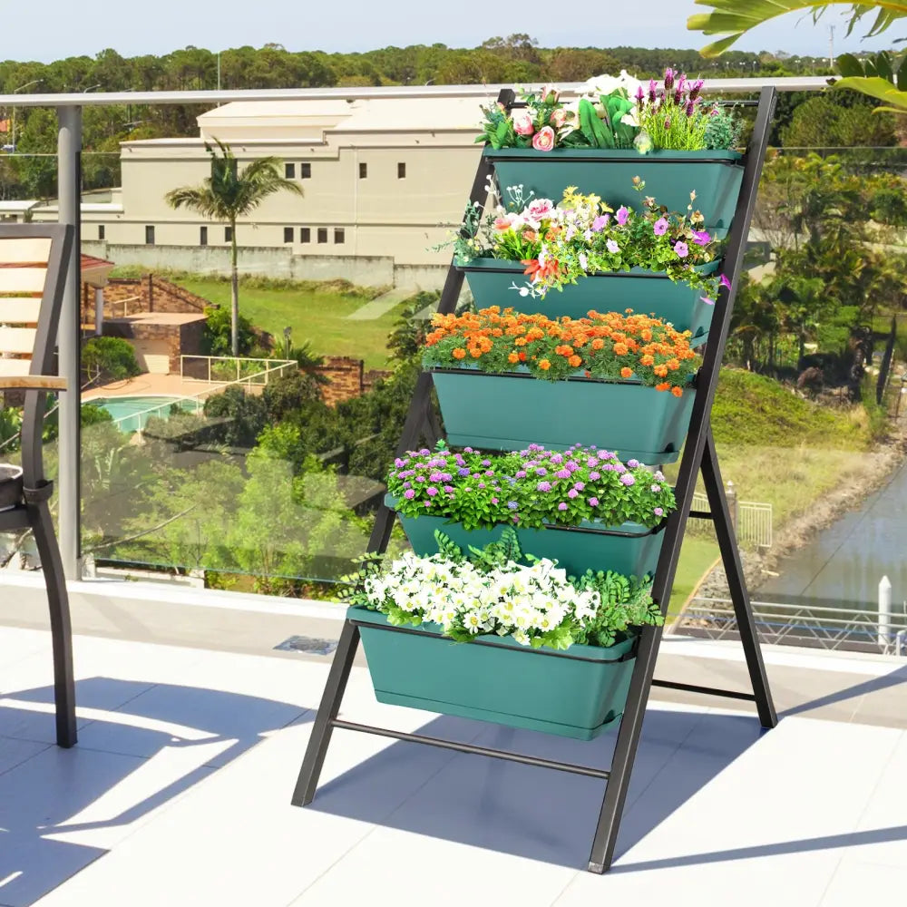 5-tier Vertical Garden Planter Box Elevated Raised Bed with 5 Container-Green - Green - Raised Garden Beds