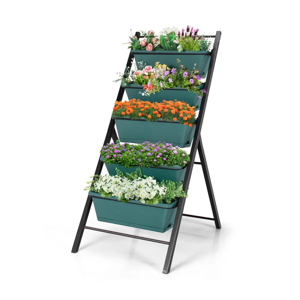 5-tier Vertical Garden Planter Box Elevated Raised Bed with 5 Container-Green - Green - Raised Garden Beds