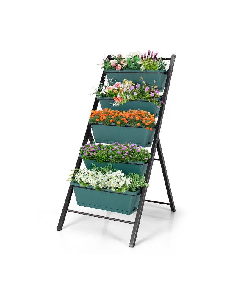 5-tier Vertical Garden Planter Box Elevated Raised Bed with 5 Container-Green - Green - Raised Garden Beds