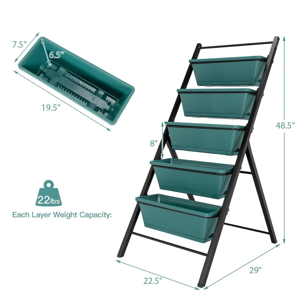 5-tier Vertical Garden Planter Box Elevated Raised Bed with 5 Container-Green - Green - Raised Garden Beds