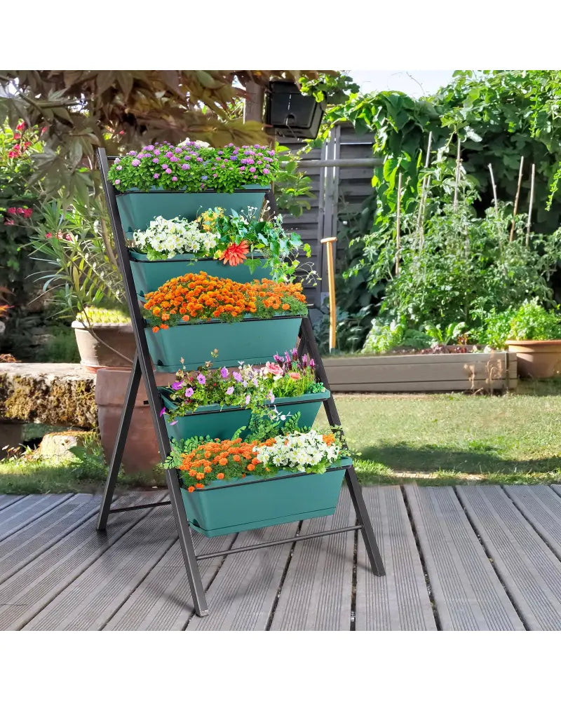 5-tier Vertical Garden Planter Box Elevated Raised Bed with 5 Container-Green - Green - Raised Garden Beds