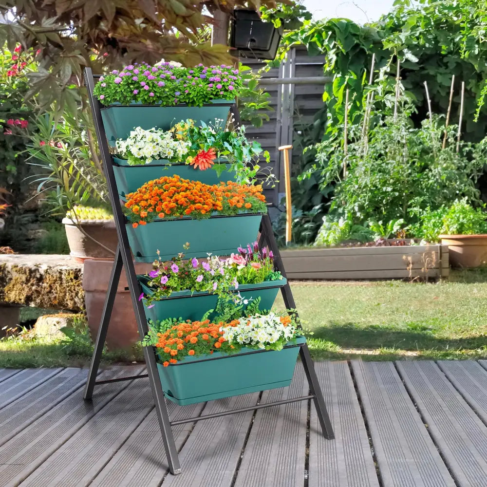 5-tier Vertical Garden Planter Box Elevated Raised Bed with 5 Container-Green - Green - Raised Garden Beds