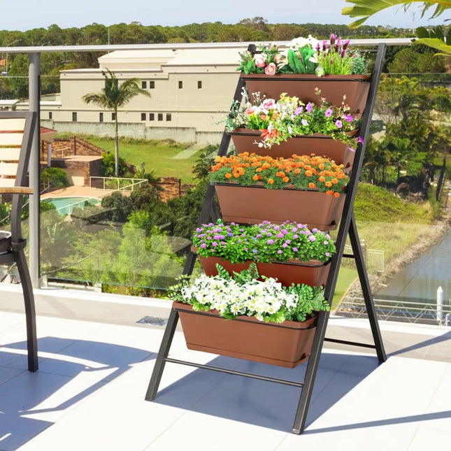 5-tier Vertical Garden Planter Box Elevated Raised Bed with 5 Container-Brown - Brown - Raised Garden Beds