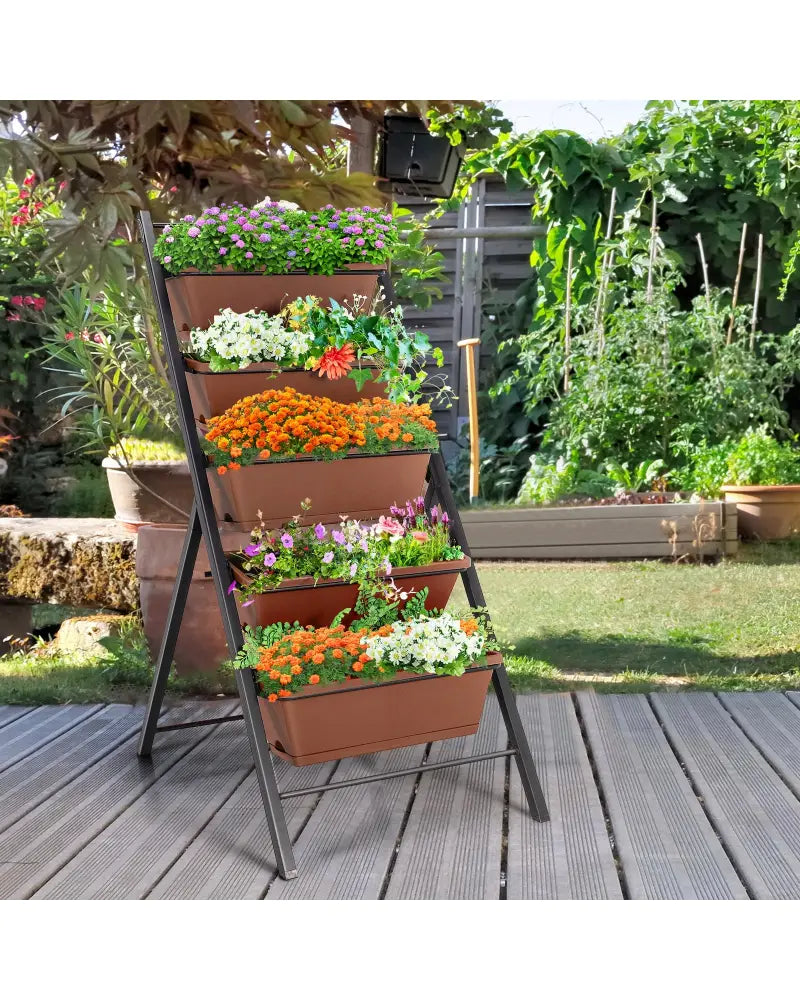 5-tier Vertical Garden Planter Box Elevated Raised Bed with 5 Container-Brown - Brown - Raised Garden Beds