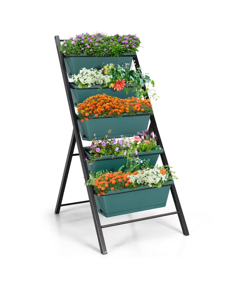 5-tier Vertical Garden Planter Box Elevated Raised Bed with 5 Container-Green - Green - Raised Garden Beds