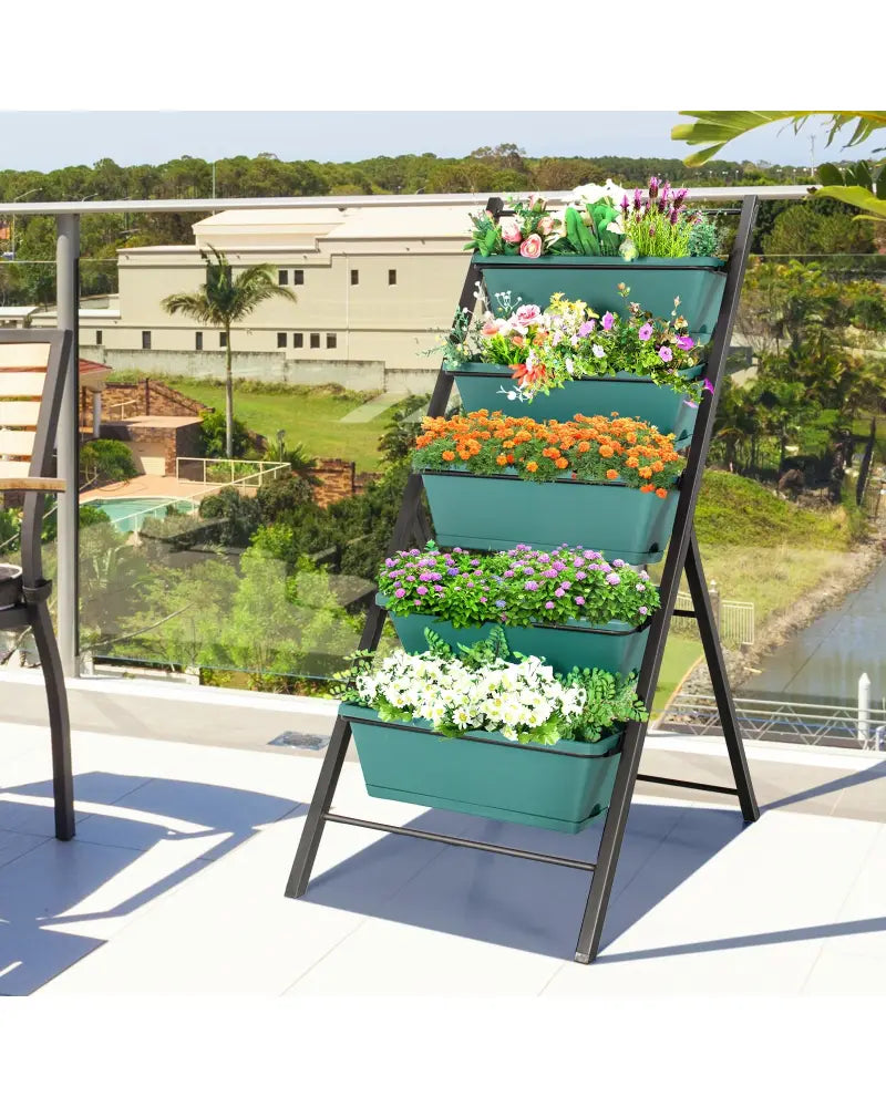 5-tier Vertical Garden Planter Box Elevated Raised Bed with 5 Container-Green - Green - Raised Garden Beds