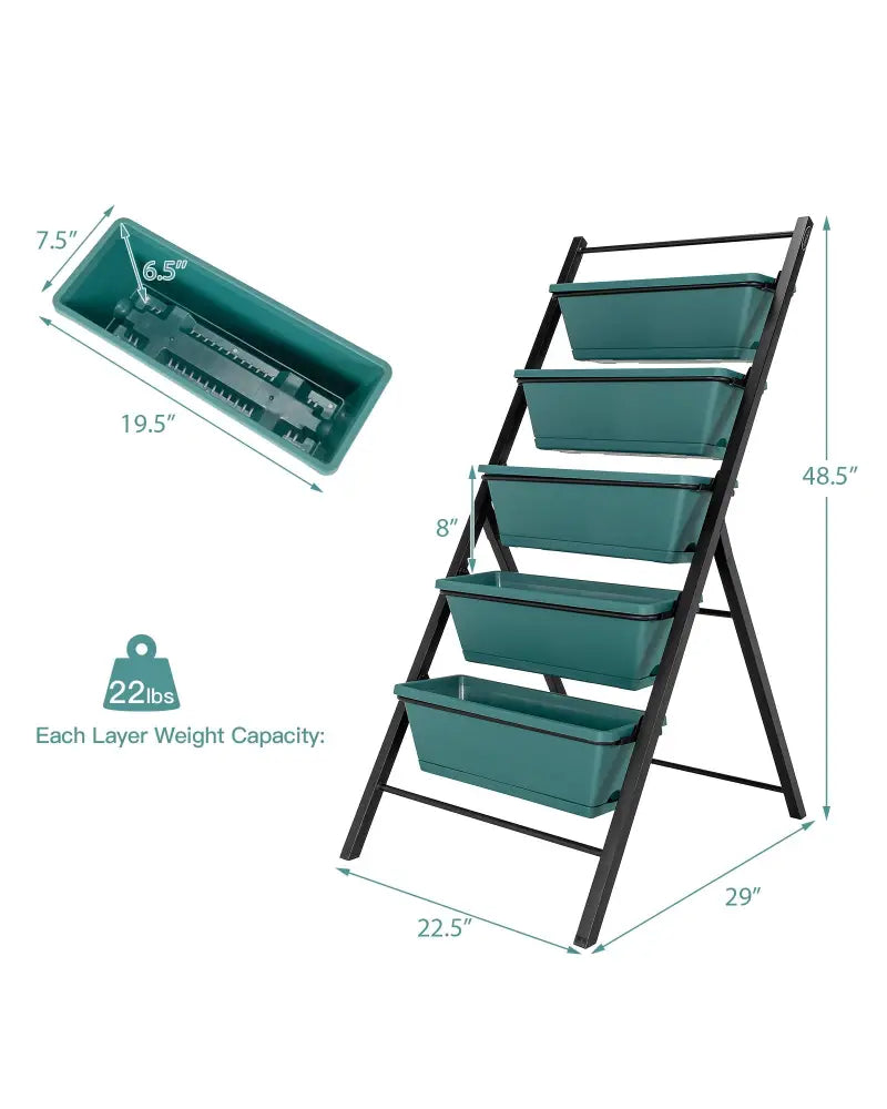 5-tier Vertical Garden Planter Box Elevated Raised Bed with 5 Container-Green - Green - Raised Garden Beds