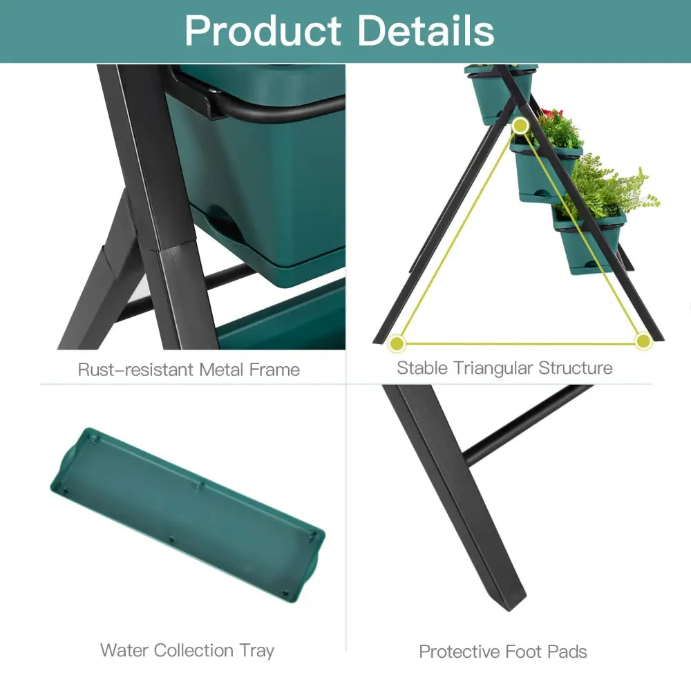 5-tier Vertical Garden Planter Box Elevated Raised Bed with 5 Container-Green - Green - Raised Garden Beds