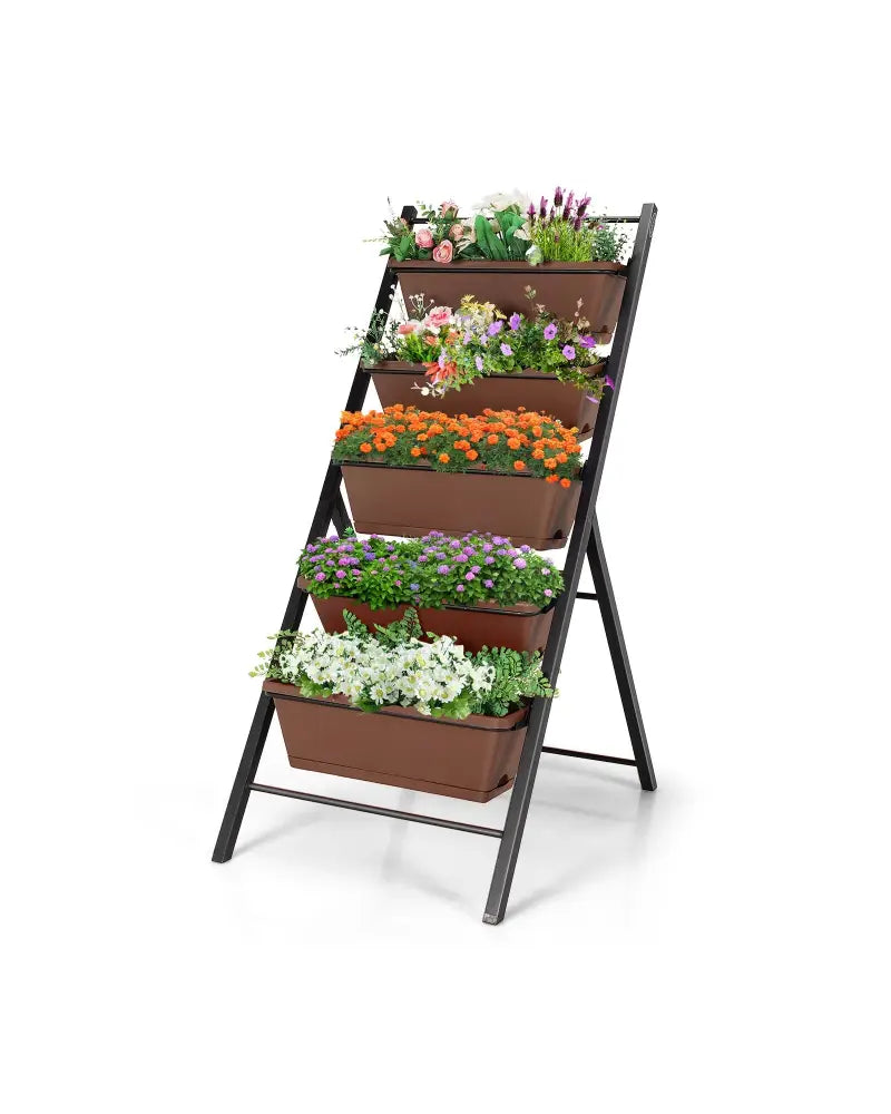 5-tier Vertical Garden Planter Box Elevated Raised Bed with 5 Container-Brown - Brown - Raised Garden Beds