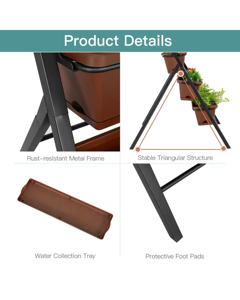 5-tier Vertical Garden Planter Box Elevated Raised Bed with 5 Container-Brown - Brown - Raised Garden Beds