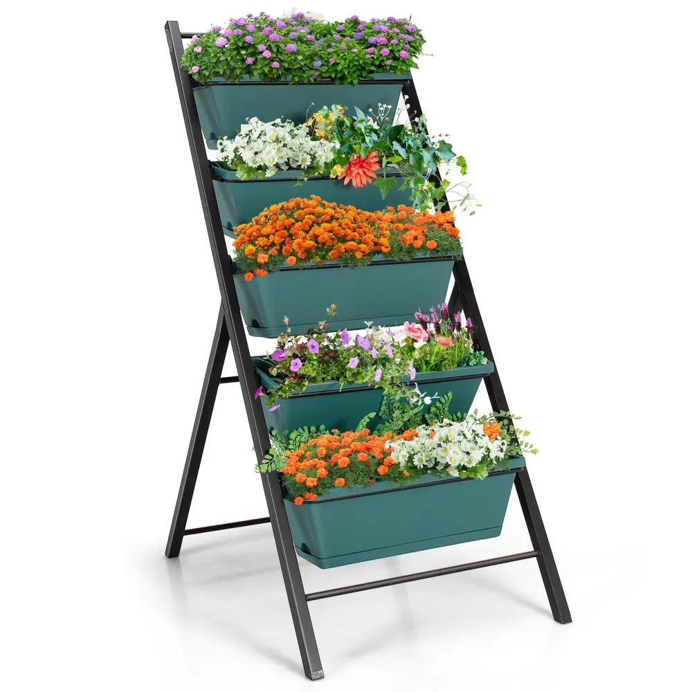 5-tier Vertical Garden Planter Box Elevated Raised Bed with 5 Container-Green - Green - Raised Garden Beds