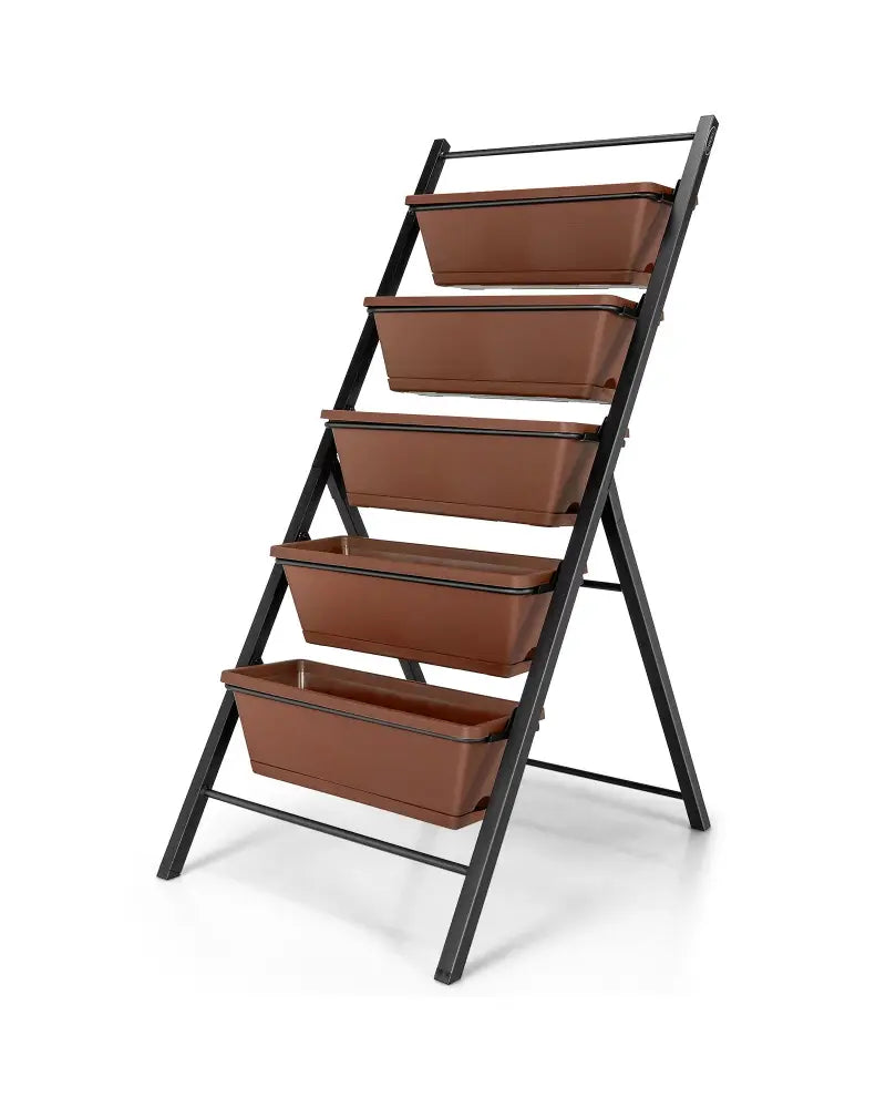 5-tier Vertical Garden Planter Box Elevated Raised Bed with 5 Container-Brown - Brown - Raised Garden Beds